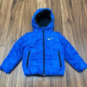 Nike Toddler Hooded Quilted Puffer Jacket Boys Size 3T Blue Fleece Lined